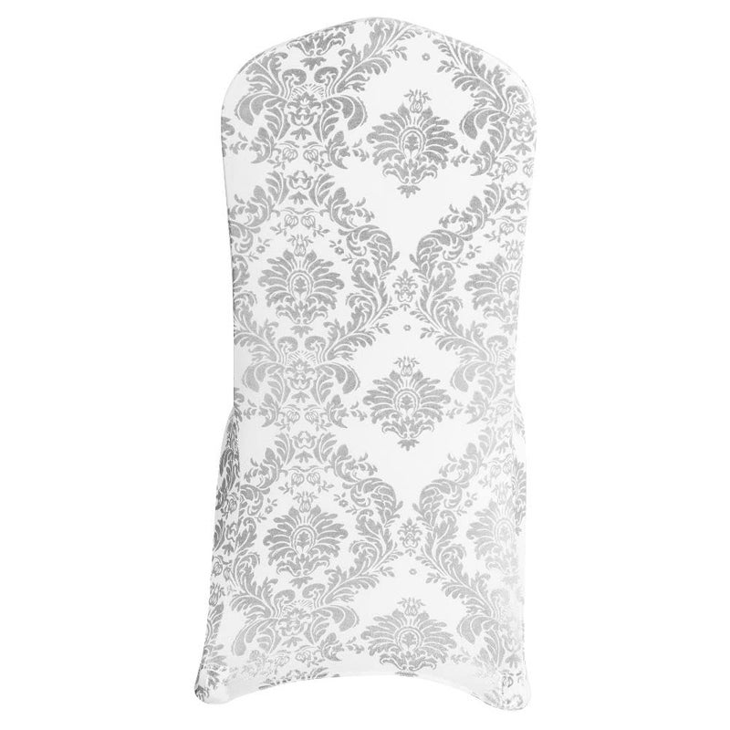 Desirable Life Pack of 10 Dining Chair Covers Bronzing Silver Flower Print Removable Washable Spandex Stretch Decorative Chair Slipcovers Set for Party Wedding Home Decorations - Silver+White - Image 4